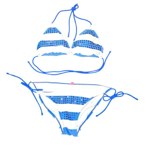 Ron Jon Blue and White Striped String Bikini - Picture 1 of 8